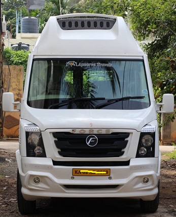 Luxury tempo traveller rentals : front view